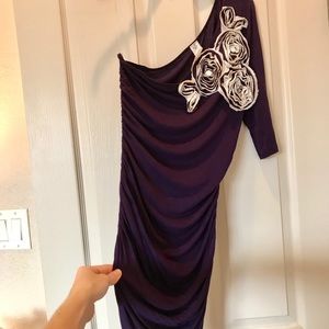 Dark purple and white one sleeve fitted mini dress